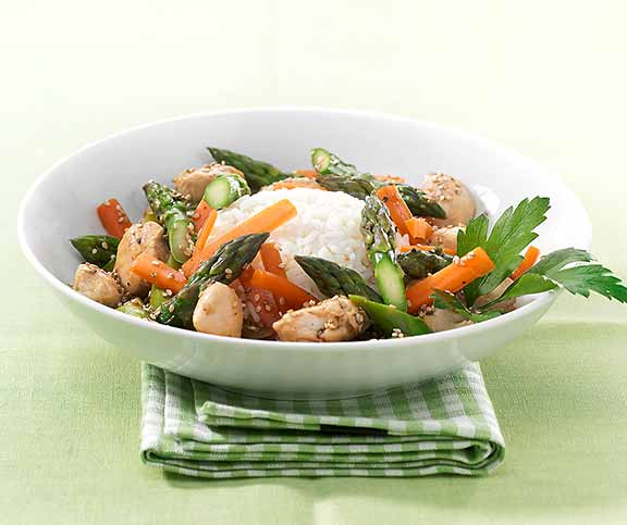 Légumes et poulet au wok